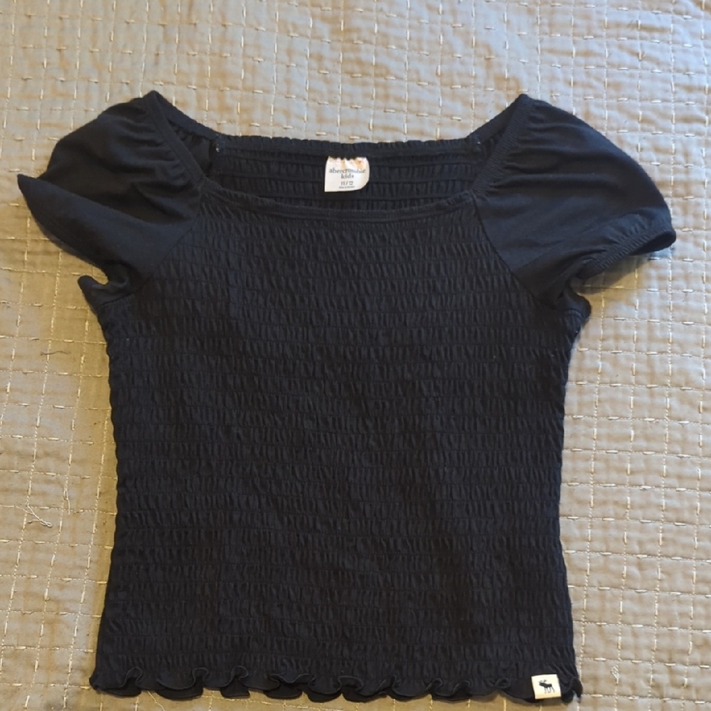 Abercrombie Kids Black Fitted Ribbed Puff Sleeve Blouse